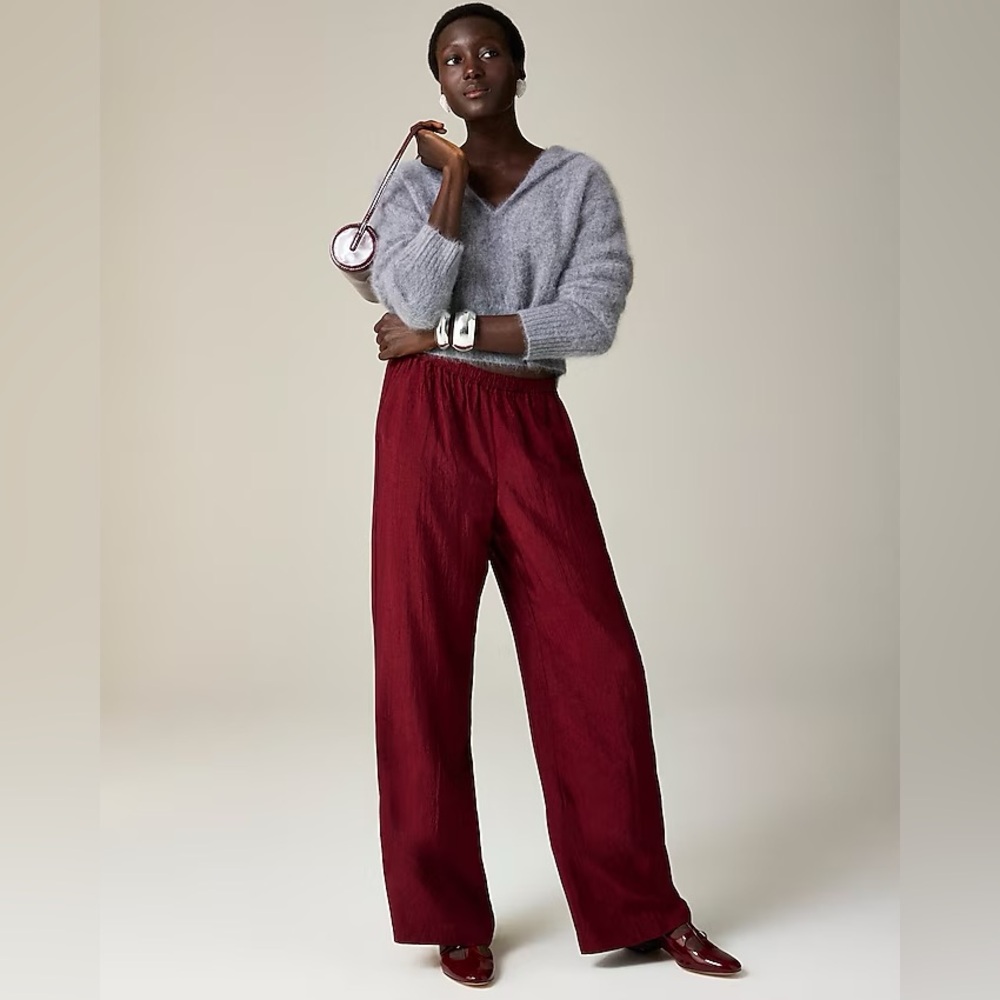 J Crew Stratus Pant in Textured Satin in Burgundy